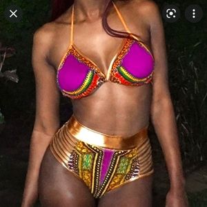 High Waist Halter Style Print Bikini